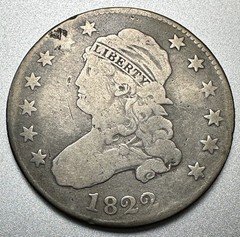 1822   CAPPED BUST QUARTER  VG DETAILS  #2457