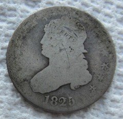 1825 25C Capped Bust Silver Quarter Large Diameter Rare Key Date Scratched