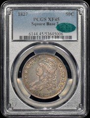 1827 Square Base 2 Bust Half Dollar 50c PCGS XF45 CAC O-107