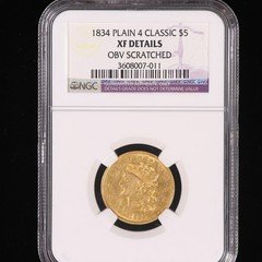 1834 CLASSIC $5 HALF EAGLE XF DETAILS LUSTEROUS ORIGINAL COIN NGC SCRATCHED
