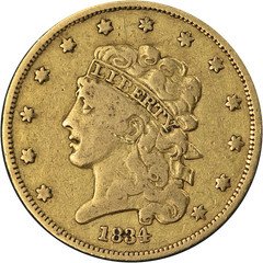 1834 Classic Head Gold $5 Plain 4 Nice F/VF Nice Eye Appeal Nice Strike