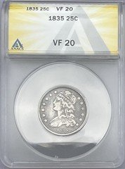 1835 25c Capped Bust Quarter - ANACS VF20