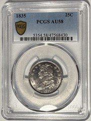 1835 Capped Bust Quarter PCGS AU58 ‼️MINT LUSTER & PHENOMENAL EYE APPEAL‼️