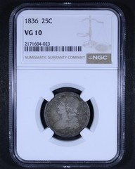 1836 Capped Bust Quarter - 25c NGC VG10 - Cool Coin!