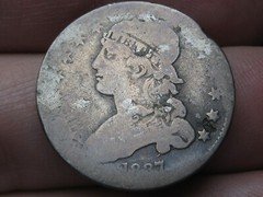 1837 Capped Bust Quarter 25 Cent Piece- Die Crack/Break, Browning 4, B-4