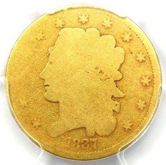1837 Classic Gold Half Eagle $5 Coin - Certified PCGS AG3 - Rare Type!