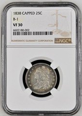 1838 25c Capped Bust Silver Quarter NGC VF30