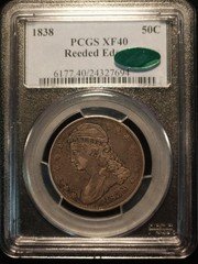 1838 50c Capped Bust Half Dollar Reeded Edge PCGS XF40 CAC