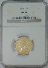 1838 Classic Liberty $5 gold Half Eagle, NGC AU-55