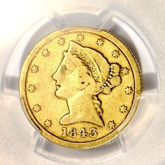 1843-D $5 Liberty Half-Eagle PCGS VG-10 Small “D” Variety-Rare Dahlonega Gold!