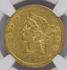 1843-O LARGE LETTERS Half Eagle - No Motto $5 NGC AU55