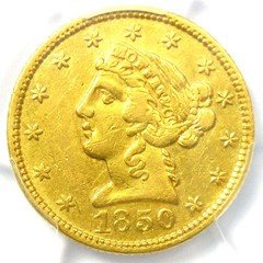 1850 Moffat Liberty Gold Half Eagle $5 Coin - Certified PCGS AU Details - Rare
