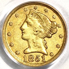 1851-D $5 Gold Half-Eagle PCGS XF 40 CAC Certified-Dahlonega Southern Gold Coin!
