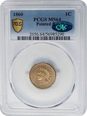 1860 Indian Head Cent 1c Pointed Bust MS64 PCGS Secure CAC 950261-4