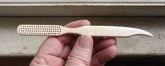1860s DUG CARVED BONE TOOTHBRUSH w/CURVED POINTED END "EXTRA FINE PARIS FRANCE"