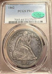 1862 Civil War PCGS & CAC PR64 Proof Seated Liberty Dollar