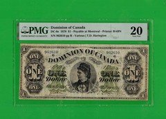 1878 Dominion of Canada $1 Montreal – DC‑8e – PMG 20 Lot 357