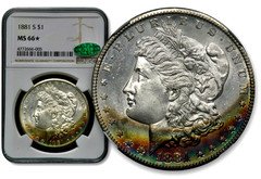 1881-S $1 Morgan Silver Dollar - NGC MS 66Star CAC - Rainbow Toning  C1014