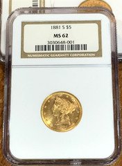 1881‑S $5 Liberty Gold Half Eagle – NGC MS62 – Older Holder – San Francisco