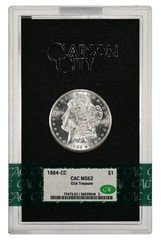 1884-CC GSA Treasure Morgan Silver Dollar CAC Grading (CACG) MS 62