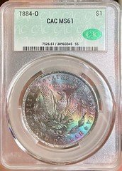 1884-O CACG MS61 Toned Morgan Silver Dollar Rainbow Toning Great Eye Appeal! CAC