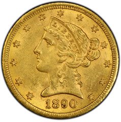 1890-CC $5 Liberty Head Half Eagle PCGS MS63+ (CAC)