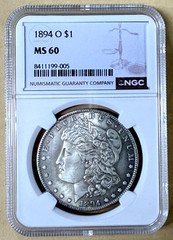 1894 O Morgan Silver $1 NGC MS60 Nice Luster Better Date