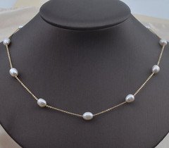 18in AAA+ 7-8mm Natural South Sea White Pearl Necklace 14k Yellow Gold Plated