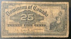 1900 DOMINION OF CANADA PAPER MONEY - 25 CENTS BANKNOTE!