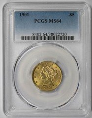 1901 Liberty Head Half Eagle Gold $5 MS 64 PCGS