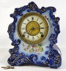 1902 Gilbert Porcelain Cobalt Blue Mantle Clock