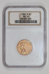1909-D $5 GOLD INDIAN HALF EAGLE NGC MS64