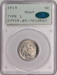 1913 Type 1 PCGS MS65 CAC Gem BU Buffalo Nickel - Lustrous, Original, Rattler!
