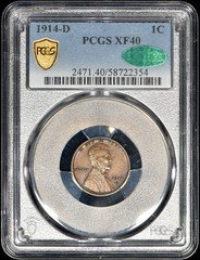 1914-D Lincoln One Cent 1c Penny PCGS XF40 CAC w/ Gold Shield