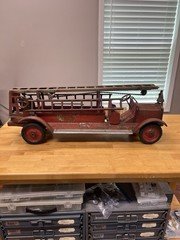 1920s-30s Keystone Packard Aerial Ladder Fire Truck Pressed Steel Toy