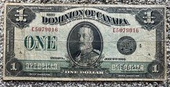 1923 Dominion of Canada $1 One Dollar Bill Black Seal Campbell Clark