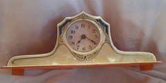 1930's Art Deco Lux Celluloid W/Rhinestone Dresser Vanity Clock Windup  Working!