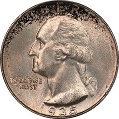 1935 PCGS MS65 Gem BU Washington Quarter - Lustrous, Original, Pastel Color!