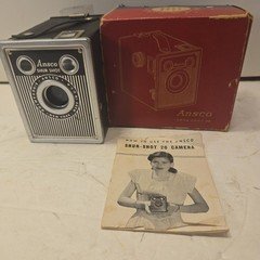 1940's Vintage Ansco Shur Shot Box Camera With Box And Manual