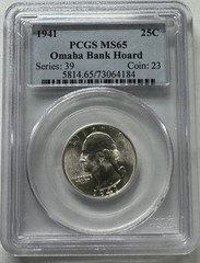 1941 Washington Silver Quarter PCGS MS65 "Omaha Bank Hoard"  Free US Shipping