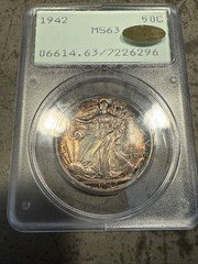 1942 Walking Liberty Half Dollar PCGS MS63 Rattler Gold CAC Pretty Color Toned