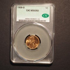 1958 D LINCOLN WHEAT CENT CAC MS65RD - FREE SHIPPING! G2070