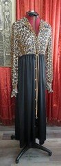1960s Vanity Fair Leopard Print Black Dressing Gown Hostess Nylon House Dress
