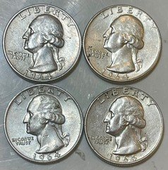 1964-D+P Mints AU Washington Quarters 90% Silver Coins Lot (Set of 4) #W100