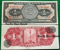 1970 Mexico Banknote 1 Peso UNC CRISP Paper Money Aztec Calendar Independence 