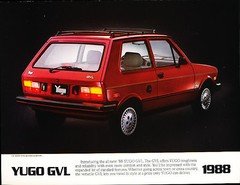 1988 Yugo GVL Luxury 1-page  Original Car Sales Brochure Fact Sheet - Fiat 127