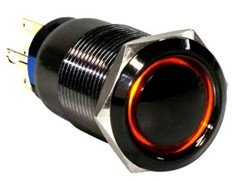 19mm Black Stainless Momentary Dome Push Button AMBER LED  Halo Switch