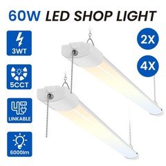 2-4 Pack 4FT LED Shop Lights 60W 6000lm 5CCT linkable Utility Lights for Garage