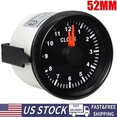 2" 52mm Black Clock Gauge 0-12Hours Show Clock Meter Hour Meter for Car Boat US