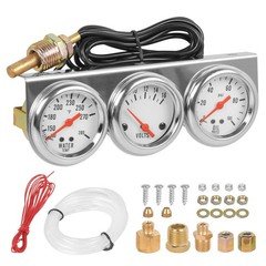 2" 52mm Chrome Car Triple Gauge Set Kit 3 in1 Water Temp Oil Pressure Volt Meter
